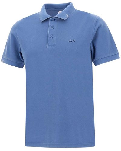Sun 68 Solid Cotton Polo Shirt - Blue