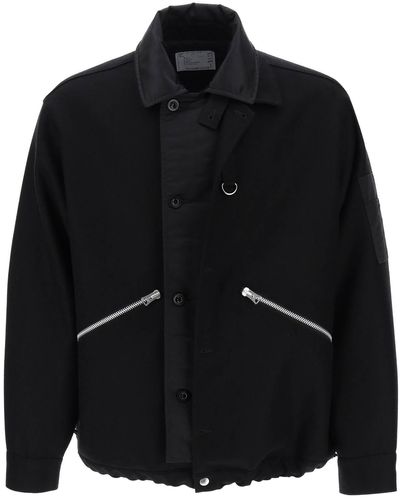 Sacai Melton Wool Blouson Jacket - Black