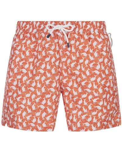 Fedeli Swim Shorts With Seals Pattern - Red