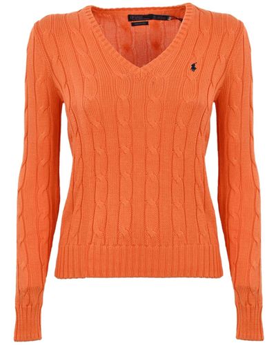 Polo Ralph Lauren Cable Knit Sweater With V-Neck - Orange
