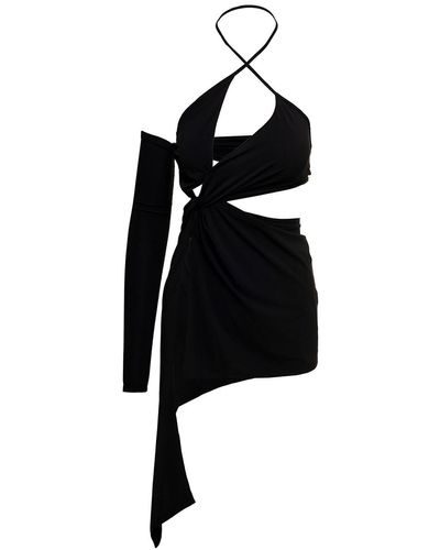 Monot Woman's Jersey Black Asymmetrical Dress With Cut Out Details