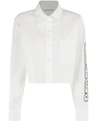T By Alexander Wang Button Down Cropped Shirt With Halo Glow Print - White