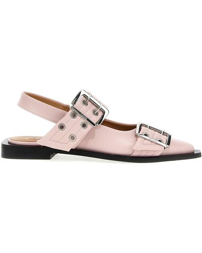 Ganni Slingback Ballet Flat Shoe With Buckles - Pink