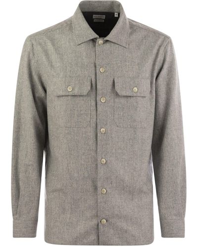 Brunello Cucinelli Virgin Wool Over Shirt With Pockets - Grey