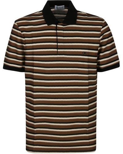 Ferragamo Striped Polo Shirt - Black