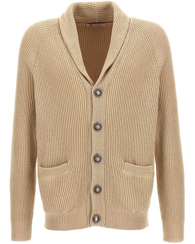 Brunello Cucinelli Logo Buttons Cardigan Sweater, Cardigans - Natural