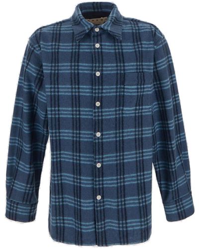 Marni Check Pattern Buttoned Flannel Shirt - Blue