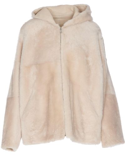 Yves Salomon Shearling Jacket With Hoodie - Natural