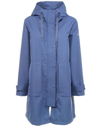 Ecoalf Hooded Trench Coat In Technical Fabric - Blue