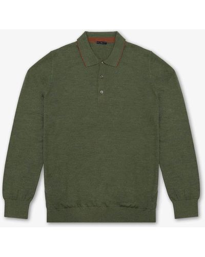 Larusmiani Long Sleeve Polo Shirt Sweater - Green