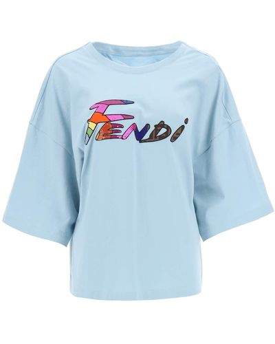 Fendi Brush Oversized T-shirt - Blue