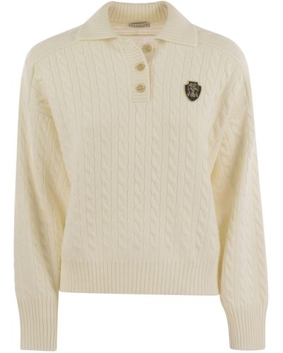 Brunello Cucinelli Plaited Cashmere Polo-Style Sweater - Natural