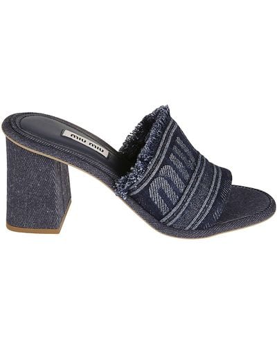 Miu Miu Denim Logo Block Heel Sandals - Blue
