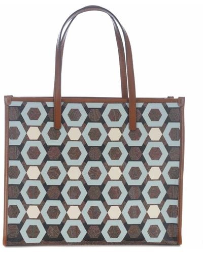 Etro Shopping Bag Medium Geometric Jacquard - White
