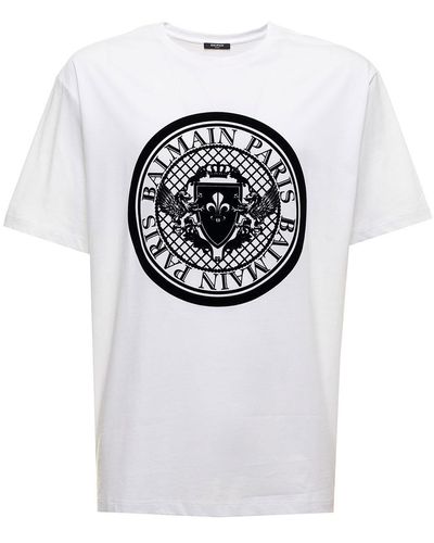 Balmain T-shirt With Flocked Coin Print - White