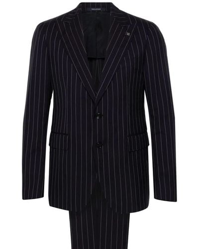 Tagliatore Dark Pinstriped Single-Breasted Wool Suit - Blue