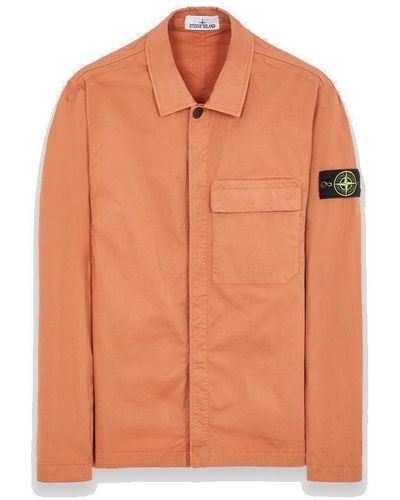 Stone Island Logo Patch Collared Shirt Jacket - Orange