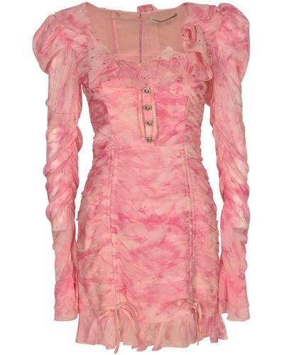 Alessandra Rich Tie Dye Georgette Draped Mini Dress - Pink