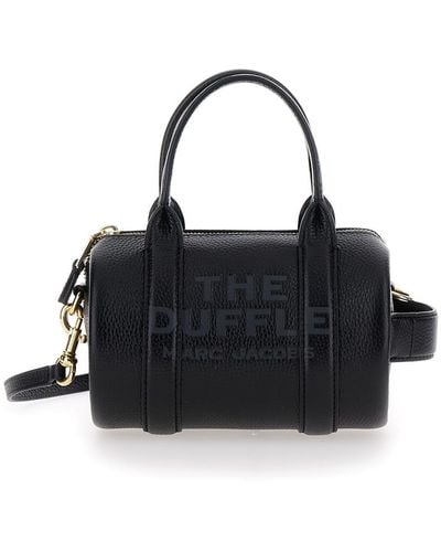 Marc Jacobs 'the Mini Duffle' Black Handbag With Engraved Logo In Hammered Leather Woman