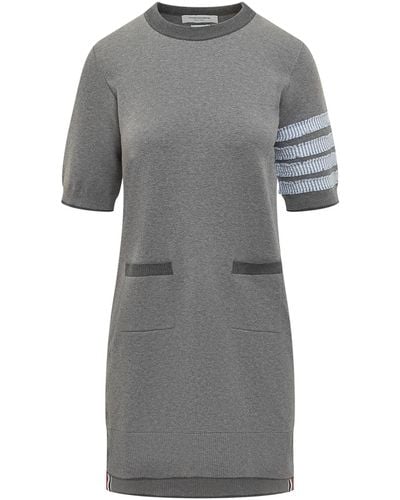 Thom Browne Cotton Dress With 4Bar Logo - Gray