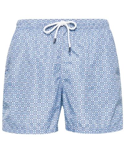 Fedeli Swim Shorts With Flower Pattern - Blue