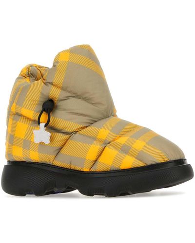 Burberry Printed Polyester Pillow Check Ankle Boots - Yellow