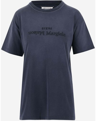 Maison Margiela Cotton T-Shirt With Logo - Blue