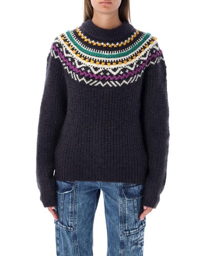 Isabel Marant Intarsia-knitted Crewneck Sweater - Blue