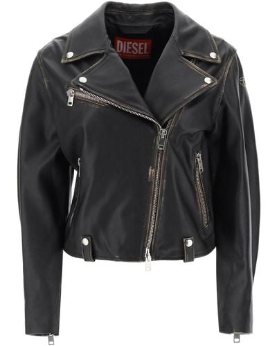 DIESEL 'l-edmea' Lamb Leather Biker Jacket - Black