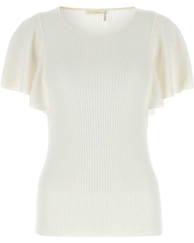 Chloé Ivory Stretch Wool Blend Top - White