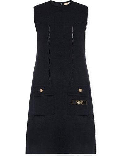 Gucci Embroidered Pointelle-knit Wool Mini Dress - Black
