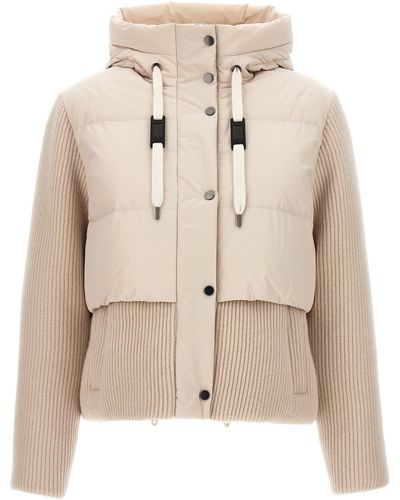 Brunello Cucinelli Two-material Down Jacket Casual Jackets, Parka - Natural