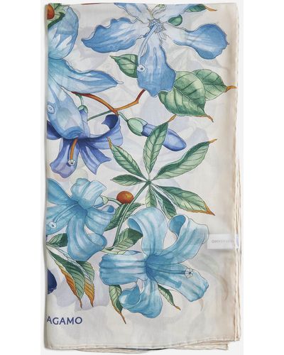Ferragamo Floral Print Silk Scarf - Blue