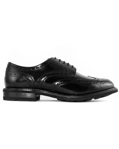 BERWICK  1707 Shiny Leather Derby Shoes - Black