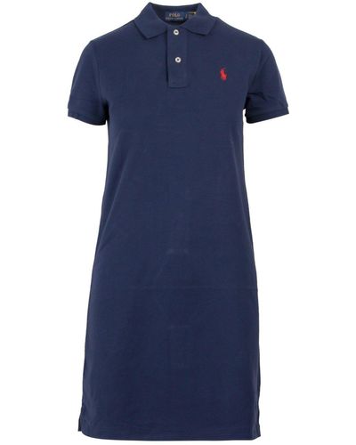 Ralph Lauren Logo Embroidered Short Sleeved Polo Dress - Blue