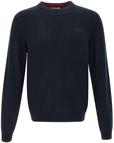 Sun 68 Round Solid Wool And Viscose Blend Pullover - Blue