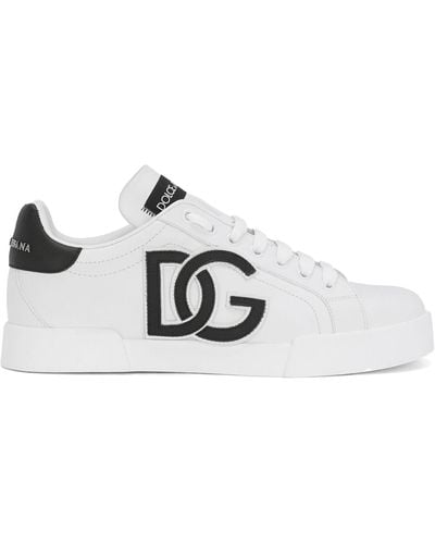 Dolce & Gabbana Portofino Leather Trainer With Logo - White