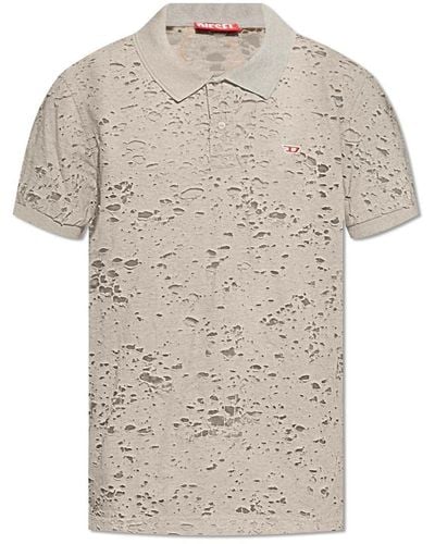 DIESEL T-Smith-Devor Distressed Polo Shirt - Natural