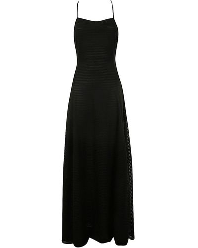 Emporio Armani Striped Long Dress - Black