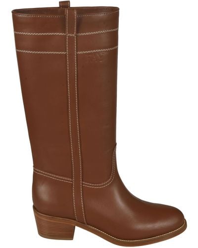Fay Stitched Fitted Boots - Brown