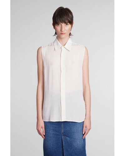 Ami Paris Shirt In Beige Viscose - White