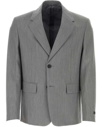 Prada Melange Wool Blend Blazer - Grey