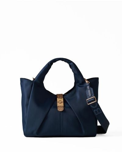 Borbonese Fabric And Leather Handbag With Shoulder Strap - Blue