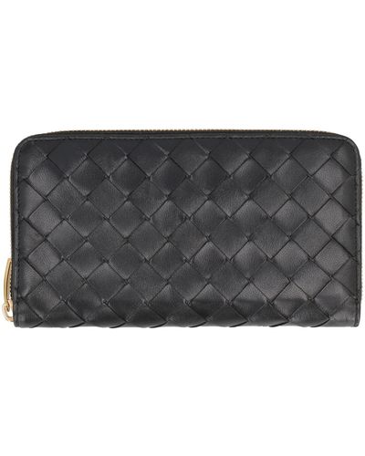 Bottega Veneta Leather Zip-around Wallet - Gray