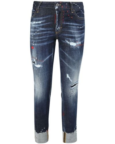 DSquared² Skinny Jeans With Distressed Effect And Embroidered Details - Blue