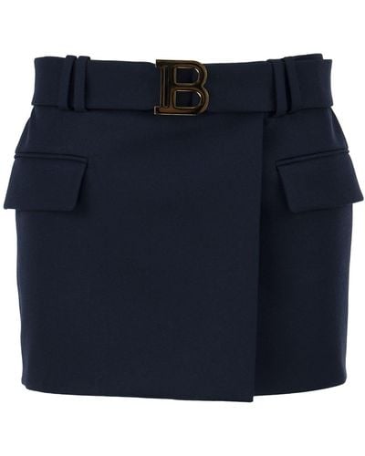 Balmain Short Wool Low-rise Skirt - Blue