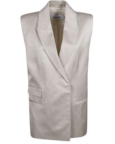 Calvin Klein Shiny Viscose Tailored Vest - Grey
