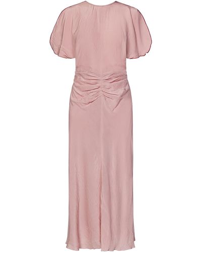 Victoria Beckham Gathered Waist Midi Dress Midi Dress - Pink