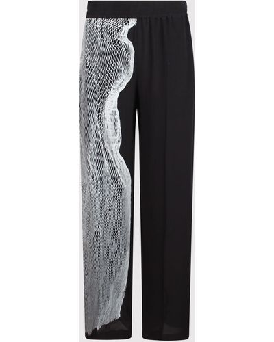 Victoria Beckham Wide-Leg Trousers With Graphic Mesh Print - Black
