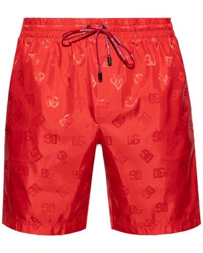 Dolce & Gabbana Monogram Jacquard Drawstring Swim Shorts - Red